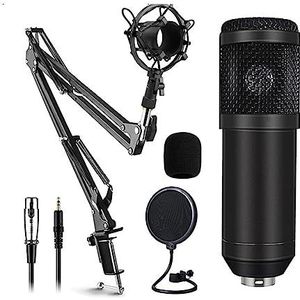 Geluidskaartset, Condensatormicrofoonset met (optioneel) live geluidskaart, metalen schokdemper en dubbellaags popfilter for live podcasting(Style A Black)