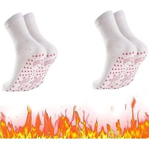 Zelfverwarmde sokken, thermotherapeutische Venaeshi-sokken, anti-sokken, wintervoetverwarming, magnetische ontlasting, comfortabele lange warme sokken (wit, 2 paar)