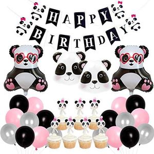 Roze Panda verjaardagsfeestje decoraties levert met hoofd ballon Cupcake Toppers Banner voor 1e verjaardag babydouche