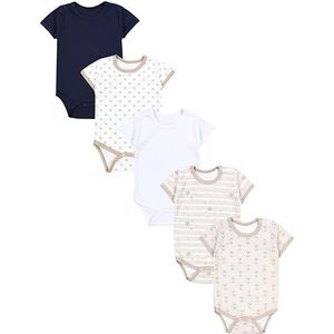 TupTam Baby Jongens Romper met Korte Mouwen 5-Pack, Vos Beige Sterren Strepen Wit Donkerblauw, 92