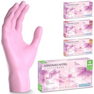 ARNOMED wegwerphandschoenen roze, nitril handschoenen M, wegwerphandschoenen met 100 stuks per doos, poedervrij. Latexvrije rubber handschoenen, verkrijgbaar in XS, S, M, L