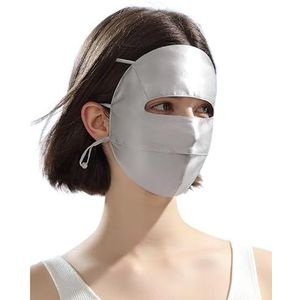 Zomer dames volgelaatszonnebrandcrèmemasker, ademende ijszijdesluier, zonnebrandmasker for buitensporten (Color : XTJ120 Silver Grey, Size : Mean size)