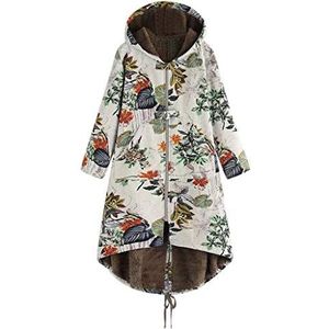 WOZOW Outwear Dames Winter Warm Bloemen Print Zakken met Capuchon Jassen Oversize Vintage Kimono Vest Blazer Winter Warme Tassen, Wit., XL