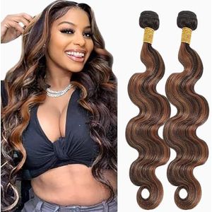 Lakaisa Body Wave Human Hair Bundles Brown Sew in Hair P430 Highlight Real Hair Extensions 2 Bundles 100% Unprocessed Brazilian Virgin Hair No Smell for Woman 12 12 Inch