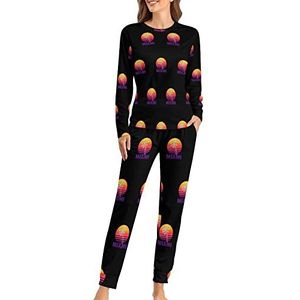 Miami Zomer Palmboom Mode 2 Stuks Vrouwen Pyjama Sets Lange Mouw Nachtkleding Nachtkleding Loungewear Stijl