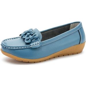 WDUDSUDUW Vrouwen Klassieke Lederen Loafers Casual Slip-On Boot Schoenen Comfortwalking Mocassins Zachte Zool Schoenen, Lichtblauw, 42 EU