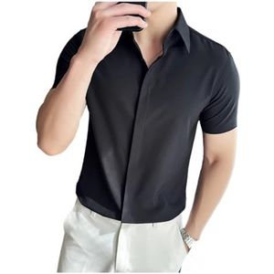 Dvbfufv Heren zomer dunne elastische korte mouwen shirt zakelijke en casual knopen shirts, Zwart, M