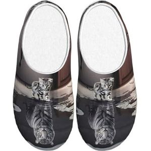 EdWal Cat Pictures Grote Tijger Print Winter Warme Slippers Indoor Antislip Pluche Slippers Ontspannen Thuis Voor Vrouwen Mannen, Zwart, 37.5 EU