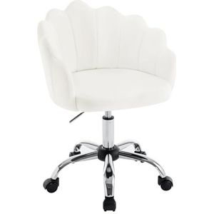 WOLTU BS152cm Homeoffice Stoel, bureaustoel, make-upstoel, ergonomisch, fluwelen stoel met bloemblad-rugleuning, draaistoel met wieltjes, stoel in hoogte verstelbaar, met metalen frame, crème-wit