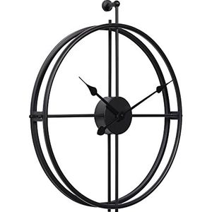 LW Collection Wandklok Alberto Zwart 62cm - Grote industriële wandklok metaal - Moderne wandklok - Stil uurwerk - Stille klok