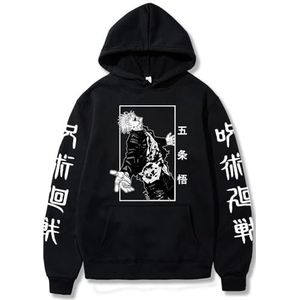 Anime Jujutsu Kaisen Satoru Gojo Hoodie Oversized Herfst Winter Fleece Sweatshirt Mannen Vrouwen Lange Mouw Trui, zwart, S