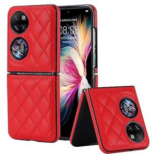 BZN for Huawei P50 Pocket Rhombic Microfiber opvouwbare telefoonhoes (zwart) (rood) (paars) enz. (Color : Red)