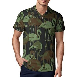 Militaire Tropische Flamingo Heren Golf Polo-Shirt Zomer Korte Mouw T-Shirt Casual Sneldrogende Tees 4XL