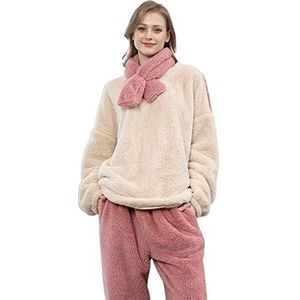 Winter Pyjama Mode Korte Pullover Twee Sets Losse Pyjama Broek Dames Thuis Wear, Beige, M