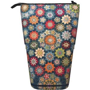 Bxzpzplj Bohemian Flower Print Telescopische Etui Multifunctionele Briefpapier Cosmetische Opbergtas Schoolbenodigdheden, Boheemse Bloem, Eén maat