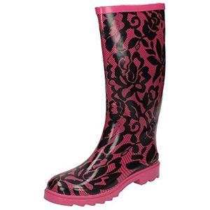 Dames Spot On kanten print rubberen rubberlaarzen X1103, Fuchsia, 38 EU