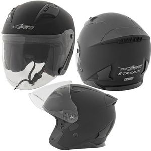 Urban ECE 22-06 Jethelm voor motorfiets, open vizier, scooter, krasbestendig, mat zwart, M