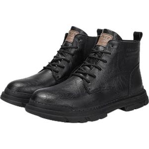 Men's Leather Lace Up Motorcycle Combat Boots Retro Round Toe Lug Sole Chukka Ankle Boots Casual Waterproof Oxford Dress Work Boot (Color : Black-Velvet, Size : EU 41)