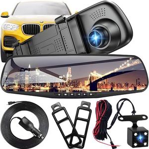 Retoo Full HD autospiegeldashcam met achteruitrijcamera met nachtzicht, loop-opname en 4,3-inch display, 170° voor / 120° achter, 1080P dubbele autocamera, parkeermonitor, achteruitrijmonitorsysteem
