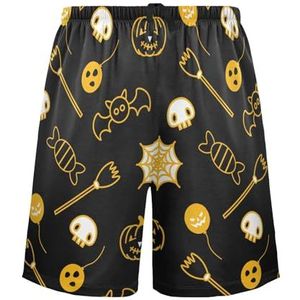 LI ZHI XIN Herenpyjamabroek, korte pyjamabroek, zomer casual shorts, elastische taille met trekkoord, rechte buis losse pasvorm met 2 zakken, S-XXL Halloween pompoenspin, Meerkleurig, S