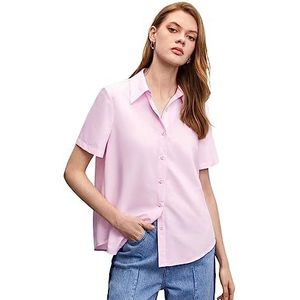 dames topjes Effen overhemd met knopen aan de voorkant (Color : Baby Pink, Size : XL)