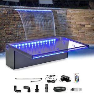 LONGRUN Zwembad Waterval Fontein, 30cm Vijver Watervallen Cascade, Acryl waterval Blad met 7 kleuren LED-licht, Compleet Waterval en Stroom Kits voor Buiten Tuin Vijver Zwembad Waterpartijen