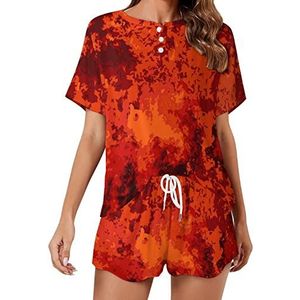 Abstracte Fire Flames Rode Camo Zachte Dames Pyjama Korte Mouw Pyjama Loungewear met Zakken Gift voor Thuis Strand S