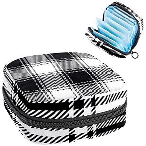 Periode Pouch Draagbare Tampon Opbergtas,Tampon Houder voor Portemonnee Vrouwelijke Product Organizer,Zwart Wit Plaid, Meerkleurig, 4.7x6.6x6.6 in/12x17x17 cm