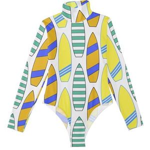 LI ZHI XIN Rompertjes met lange mouwen voor dames, eendelige jumpsuit met hoge hals, coltrui, turnpakje, top voor meisjes, dans, workout, fitness, bodysuit, oceaan, surfplankpatroon, Meerkleurig, S