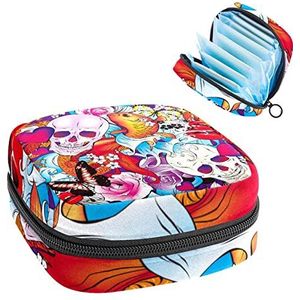 Schedel Bloemen Vlinder,Periode Pouch Draagbaar,Tampon Opbergtas,Tampon Houder voor Portemonnee Vrouwelijke Product Organizer, Meerkleurig, 4.7x6.6x6.6 in/12x17x17 cm