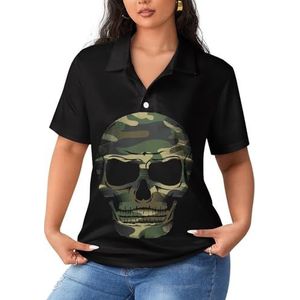 Camo Skull dames poloshirts met korte mouwen casual T-shirts met kraag golfshirts sport blouses tops 5XL