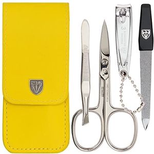 DREI SCHWERTER - 4-delige nagelverzorgingsset 'Capri' | Hoogwaardige nageletui voor manicure en pedicure. Kleur: kunstleder geel| Inhoud: Nagelschaar, nagelknipper, pincet, saffier nagelvijl