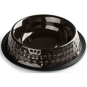 StilGut Voedingsbak voor hond en kat, aluminium voerbak 0,2 l, hondenbak, kattenbak, waterbak - zwart gehamerd