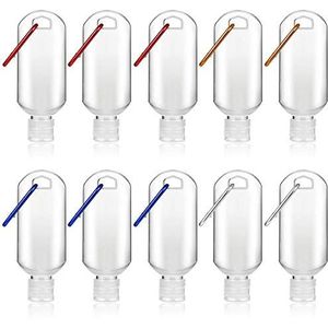 60ml x 10 navulbare reisflessen lekvrije knijpfles lege vloeibare plastic containers met haak dikker karabijnhaken voor toiletten zeep hand Sanitizer (Random kleur)