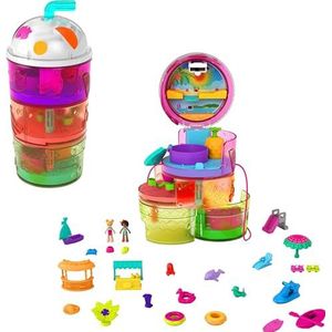 Polly Pocket HFP99 – uitklapbare doos fruitsmoothie, speelset in de vorm van een tropische fruitsmoothie, waterpark-thema, drie verdiepingen, speelgoed vanaf 4 jaar