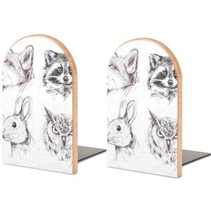 Bosdieren vos wasbeer konijn en uil houten boekensteunen moderne boekensteunen voor planken zwaar belastbare boekstopper decoratieve houder cd's organizer 5 x 3 x 10 cm