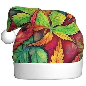 BTCOWZRV Multicolor Leaf Weed Art Print Volwassenen Kerst Hoed Kerstman Hoed Nieuwigheid Xmas Hoed voor Feestelijke Feest