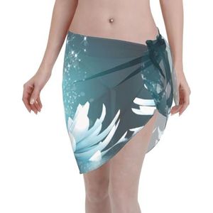 Lotusbloemen print elegante strandwrap, bikini cover-up, badmode jurk, voor vrouwen, perfect voor zwembad en resort zwart