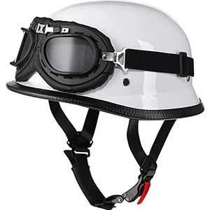 Duitse Helm, Zomermotorfiets Halfhelm, ECE Goedgekeurde Motorhelm Motorfiets Cruiser Scooter Coole Helm Voor Mannen En Vrouwen A,XL (61-62CM)