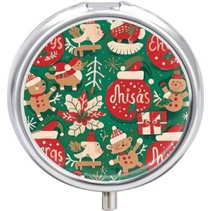 Ronde draagbare pillendispenser, prachtig kerstbedrukte reismedicatie organizer 3 compartimenten medicijnopbergdoos met spiegel