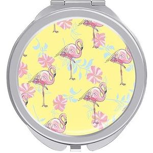 Flamingo Patroon Compacte Spiegel Ronde Pocket Make-up Spiegel Dubbelzijdige Vergroting Opvouwbare Draagbare Handspiegel