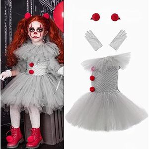 kostuum voor meisjes, Halloweenkostuum voor kinderen, It clownskostuum voor baby, -kostuum, horrorfilm It clown gekke jurk, meisjes met handschoenen en rode haarspeld