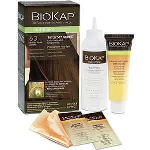 BIOKAP Nutricolor Delicato 6.3 Donkerblond, zonder ammoniak, maakt het haar zacht en glanzend, haarkleur met natuurlijke kleur, 140 ml