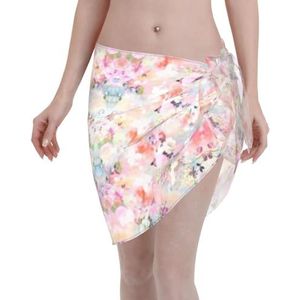 Mooie roze bloemenprint elegante strandwrap, bikini cover-up, badkleding jurk, voor vrouwen, perfect voor zwembad en resort, Zwart, one size