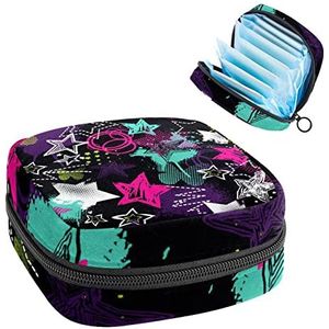 Periode Pouch Draagbare Tampon Opbergtas,Tampon Houder voor Portemonnee Vrouwelijke Product Organizer,Donkere kleur Abstract Sterrenpatroon, Meerkleurig, 4.7x6.6x6.6 in/12x17x17 cm