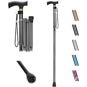 Supregear Opvouwbare Wandelstok - Inklapbare Aluminium Verstelbaar met T-Handvat en Anti-Verloren Polsband Antislip Balancerende Mobiliteitshulp voor Ouderen Invalide