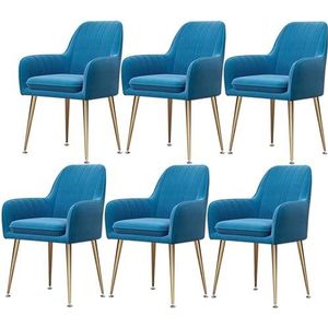 GEIRONV Fluwelen zitting eetkamerstoelen set van 6, for restaurant vergaderzaal stoelen met rugleuning en gewatteerde zitting keukenstoelen metalen poten fauteuil Eetstoelen (Color : Blue, Size : Go