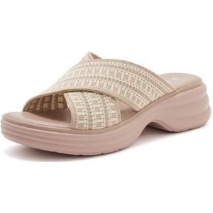 WDUDSUDUW Damessandalen Wedgesandalen met boogondersteuning Comfortabele dikke zool Zwarte sandalen voor dames,Beige,36.5 EU