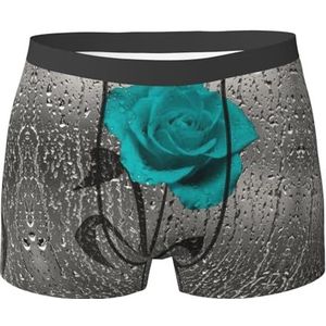 ZJYAGZX Teal Gray Rose Flower Print Boxerslips voor heren - Comfortabele ondergoed Trunks, ademend vochtafvoerend, Zwart, M