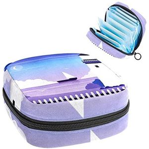 Maandverband Opbergtas,Draagbare maandverband Opbergzak,Vuurtoren Purple Cove, Meerkleurig, 4.7x6.6x6.6 in/12x17x17 cm